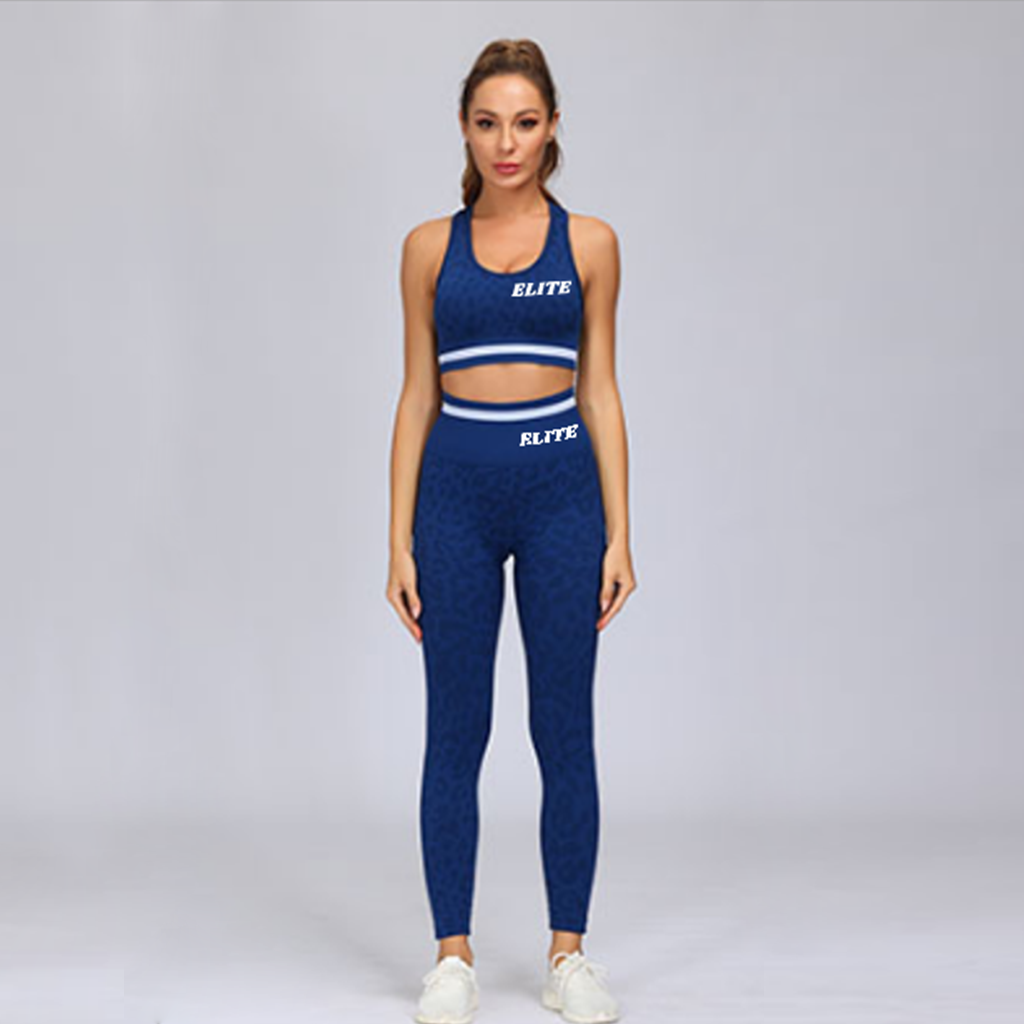 Printed Singlet Crop & High Waisted Tights Co-Ord Navy